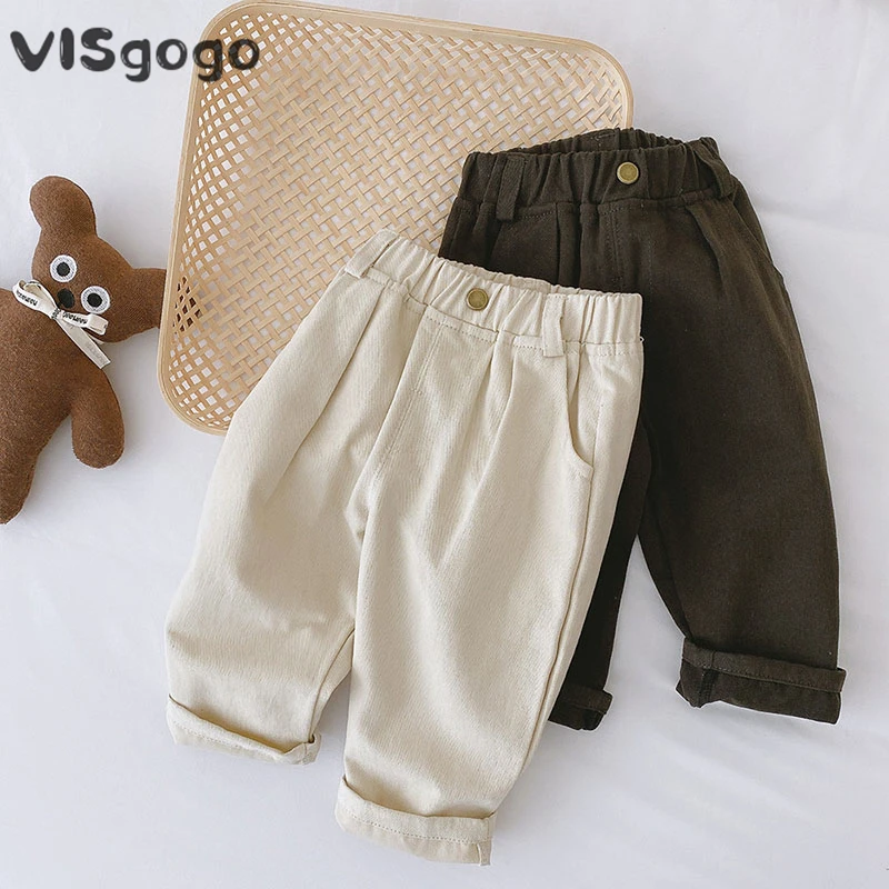 

VISgogo New Kids Pants Autumn Baby Boys Girls Loose Pants Solid Color Harem Pants for Children Unisex Casual Trousers