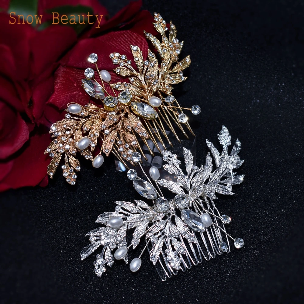 A83 Handmade Wedding Hair Comb Rhinestones Wedding Hair Accessories for Brides Silver Gold Clips for Brides and Bridesmaid