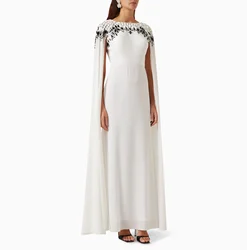 Welove O Neck Ivory Beaded Women Prom Dress Long Cape Sleeves Ankle Length Evening Dress For Party Custom Made