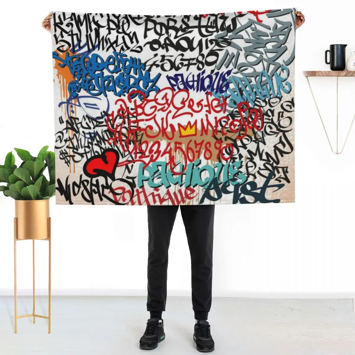 Graffiti Illustration - block street art Throw Blanket Softest Furry Bed Fashionable manga Travel Designers Blankets