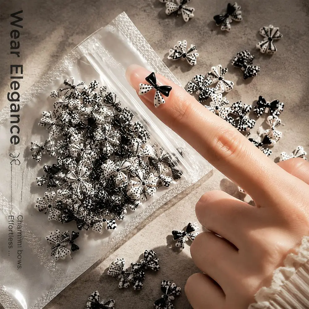 50Pcs Y2K Sweet Cool Bow Nail Ornaments Mixed Polka Dot Checkerboard Resin Charms For DIY Manicure Nail Art Accessories