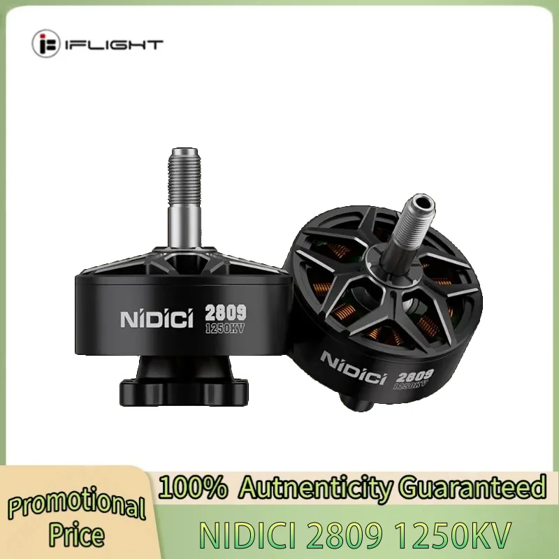

Бесколлекторный двигатель iFlight NIDICI 2809 1250KV с валом 5 мм, совместимый с 7-8-дюймовыми пропеллерами для радиоуправляемых FPV дронов