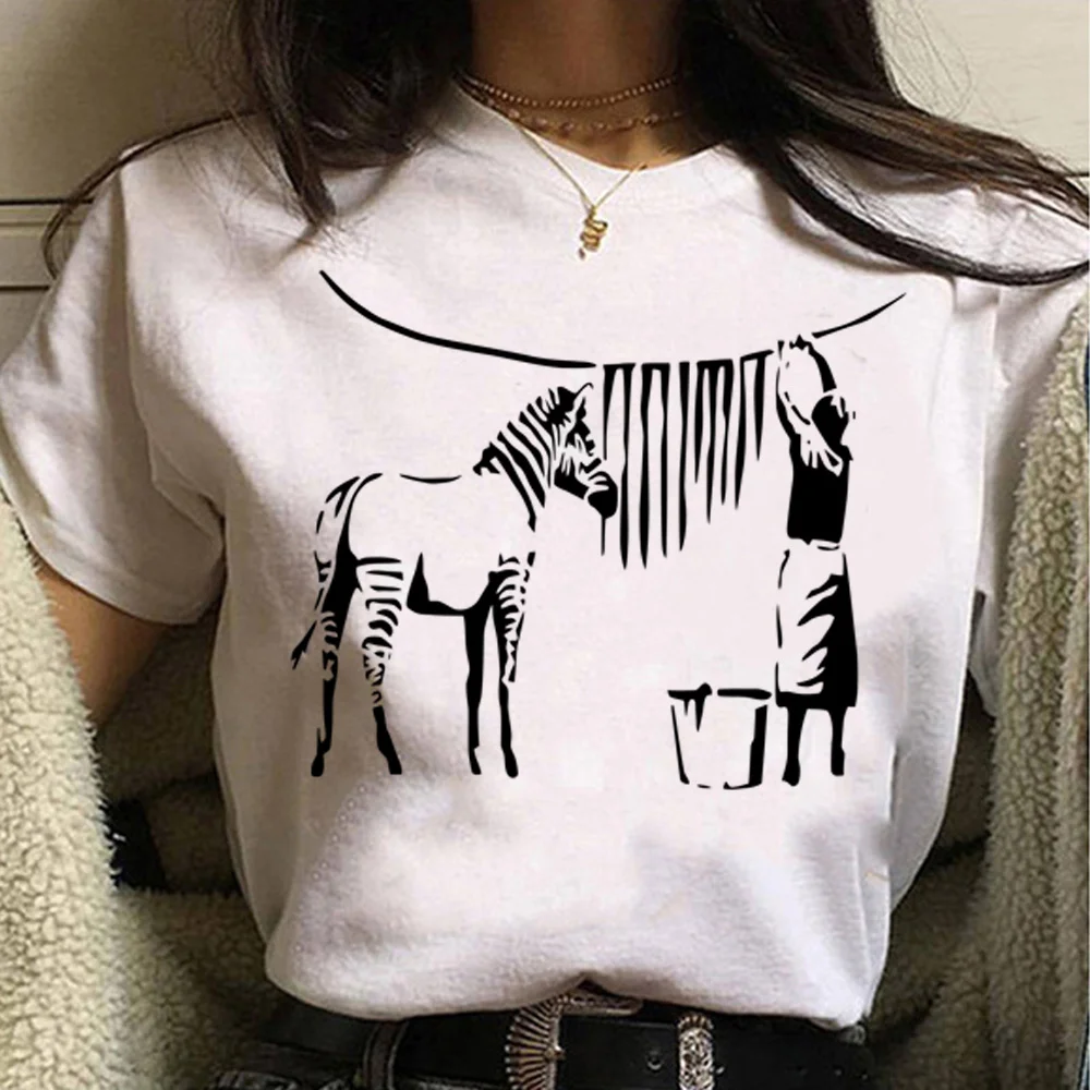 Banksy Zebra Tee women manga Japanese funny t shirt female anime 2000s streetwear clothing