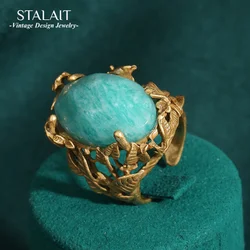 Vintage Nature Art Emerald Ring | 18K Gold-Plated & Copper | Bezel-Set Craftsmanship