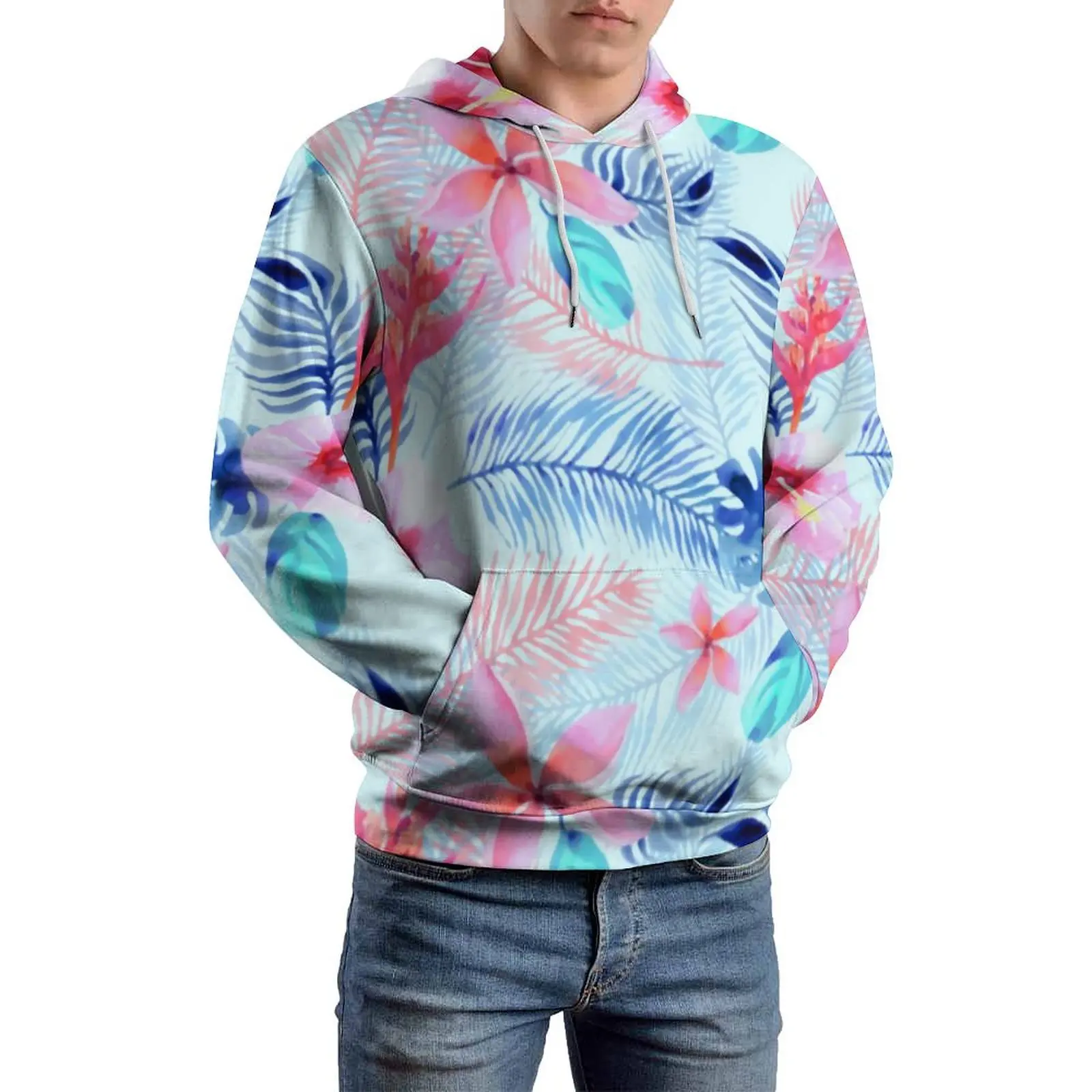 Tropical Floral Casual Hoodies Long-Sleeve Lovely Pink Hibiscus Elegant Hoodie Spring Street Style Graphic Oversized Tops