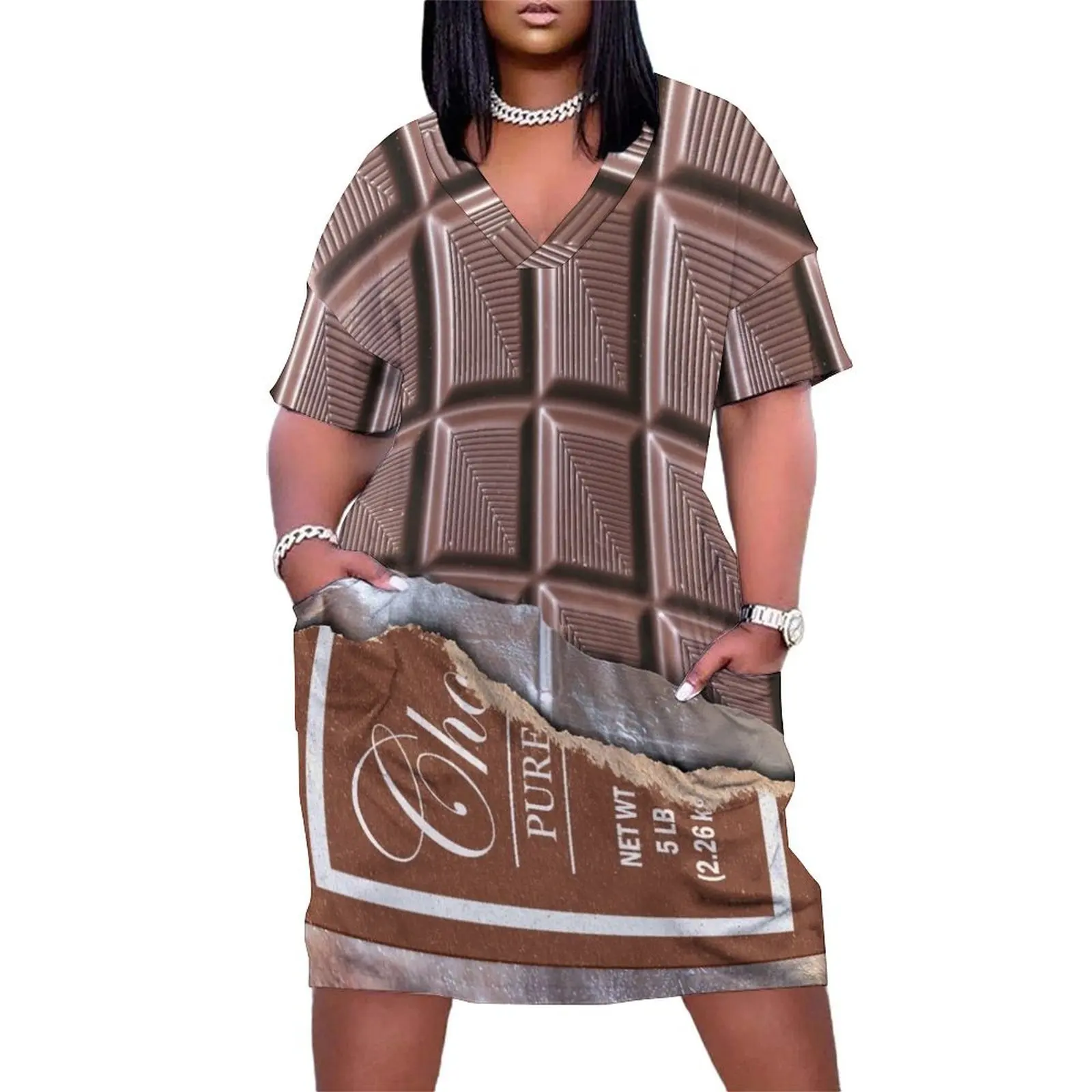 

Sweet Sweet Chocolate Bar Loose Pocket Dress dresses with long sleeves Female clothing