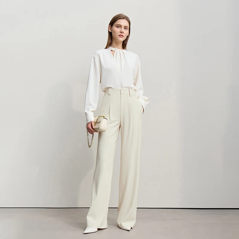 Amii Wide Pants 2026 Spring New Commuter Absorption Breathable Women's Pants Solid Color Simple Casual Woman Trousers12611011