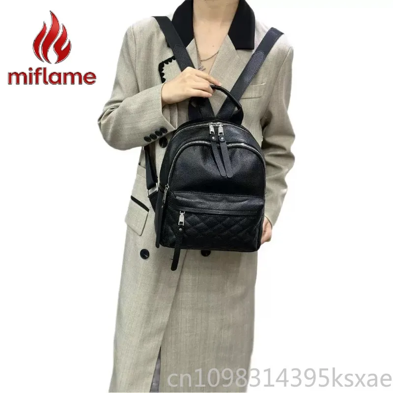 

Genuine Leather Backpack Women Top Layer Cowhide Large Capacity Travel Schoolbag Quilted Casual Style