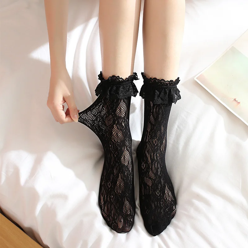 

Sexy Lace Mesh Fishnet Socks Mixed Fiber Transparent Stretch Elasticity Ankle Net Yarn Thin Women Cool Socks 1pair=2pcs tt017