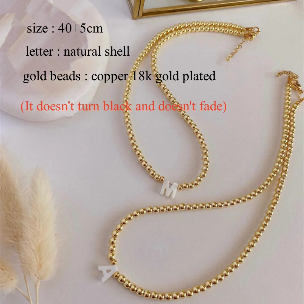 KKBEAD Initial Necklace for Women Shell Letter Name Necklace  Pendant Jewelry Gift for Her Hight Quality Gold Color Beads Choker