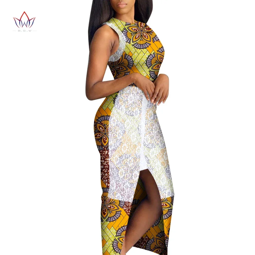 

Bintarealwax Africa Clothing for Women Dashiki O-Neck Long Dress Plus Size 7XL Pachwork Sleeveless Party Desses WY8778