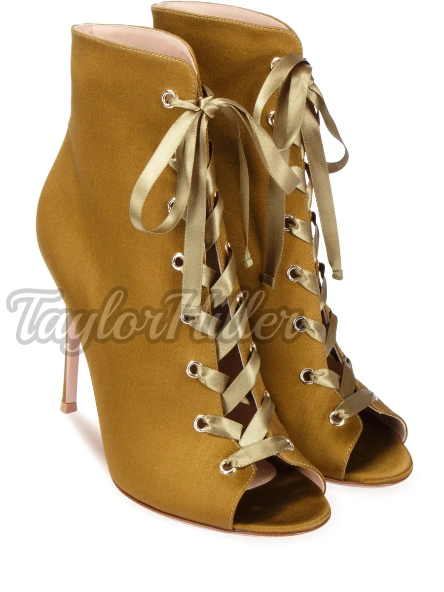 

Roman Style Peep Toe Heeled Sandals Lace Up Stiletto Women Summer Booties Luxury Designer Solid Shoes New 2026 Spring Summer