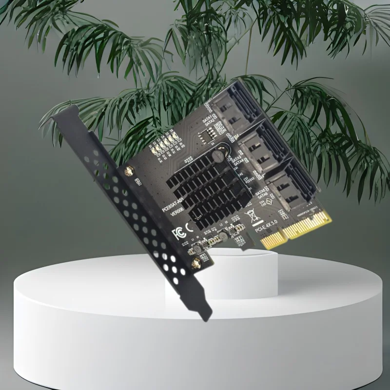 

Карта расширения PCIe-SATA PCI-E X4 с охлаждением, 6 портов SATA3.0, чип ASM1166, райзер для настольного ПК