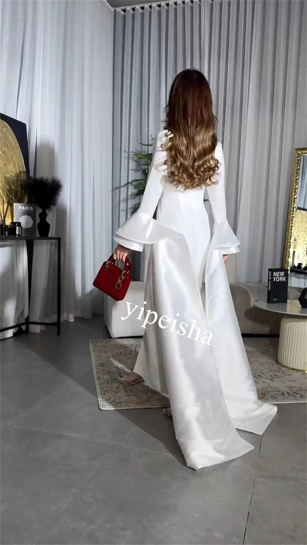 Customized     Charmeuse Ruffle Celebrity Sheath V-neck Bespoke Occasion Gown Midi Es Saudi Arabia