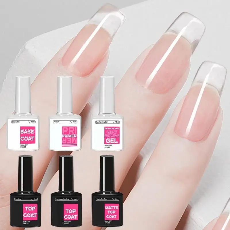 Conjunto de primer para revestimento superior em gel para unhas, multifuncional, reparação de unhas, gel de longa duração, camada de vedação de esmalte em gel