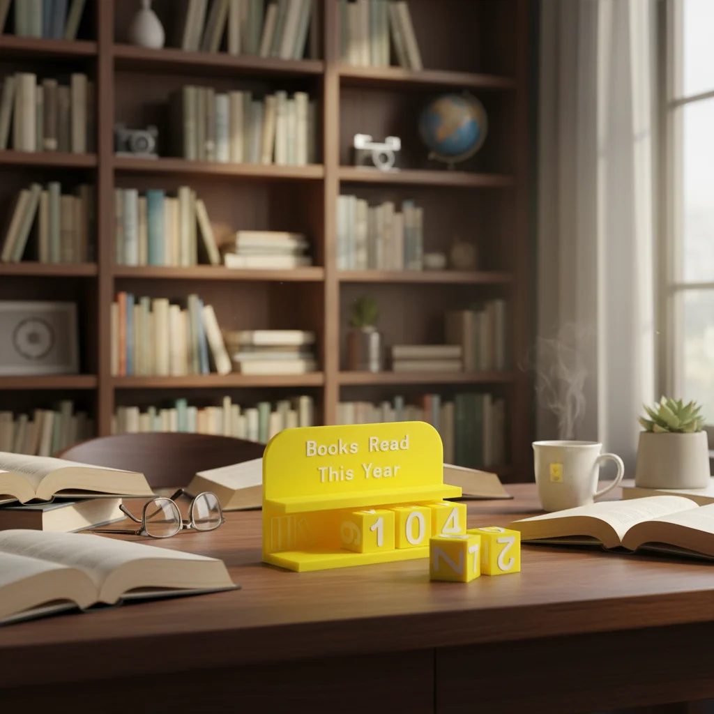 اقرأ هذا العام جهاز تعقب القراءة المطبوع ثلاثي الأبعاد مع نص واضح وأرقام لتزيين رف الكتب المكتبي