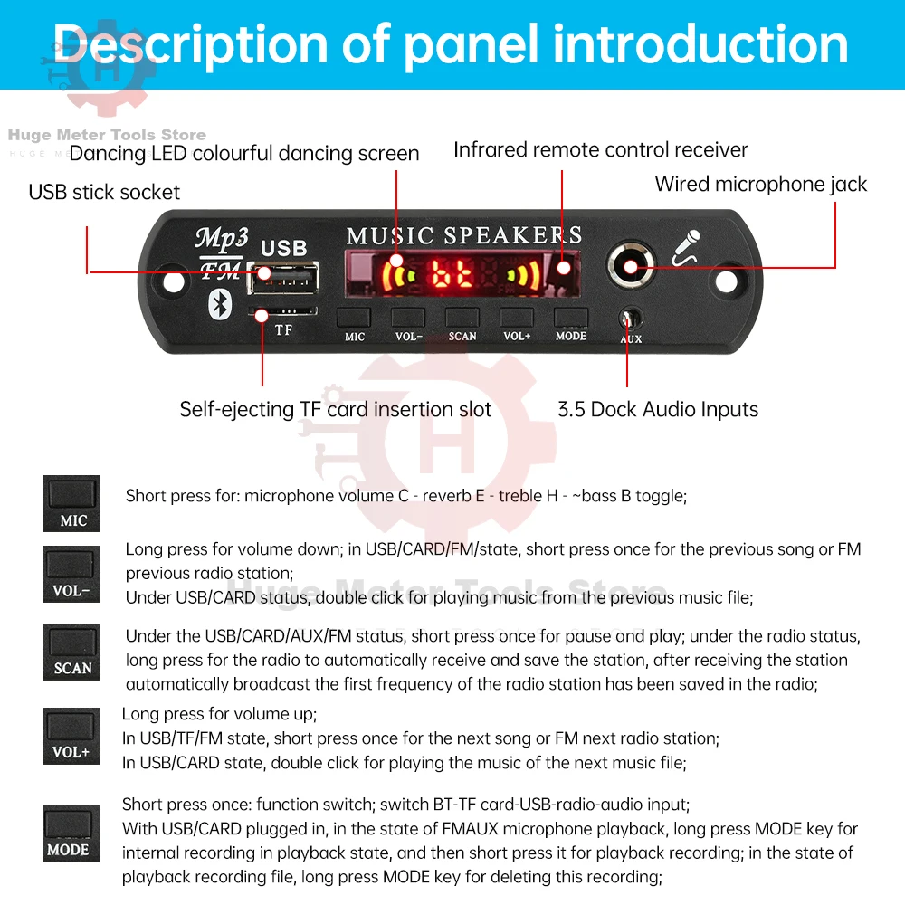 DC 6-24V MP3 Bluetooth Decoder Board Audio Decoding Module Power 2*80W with Amplifier Audio Bluetooth Amplifier Board Decoder