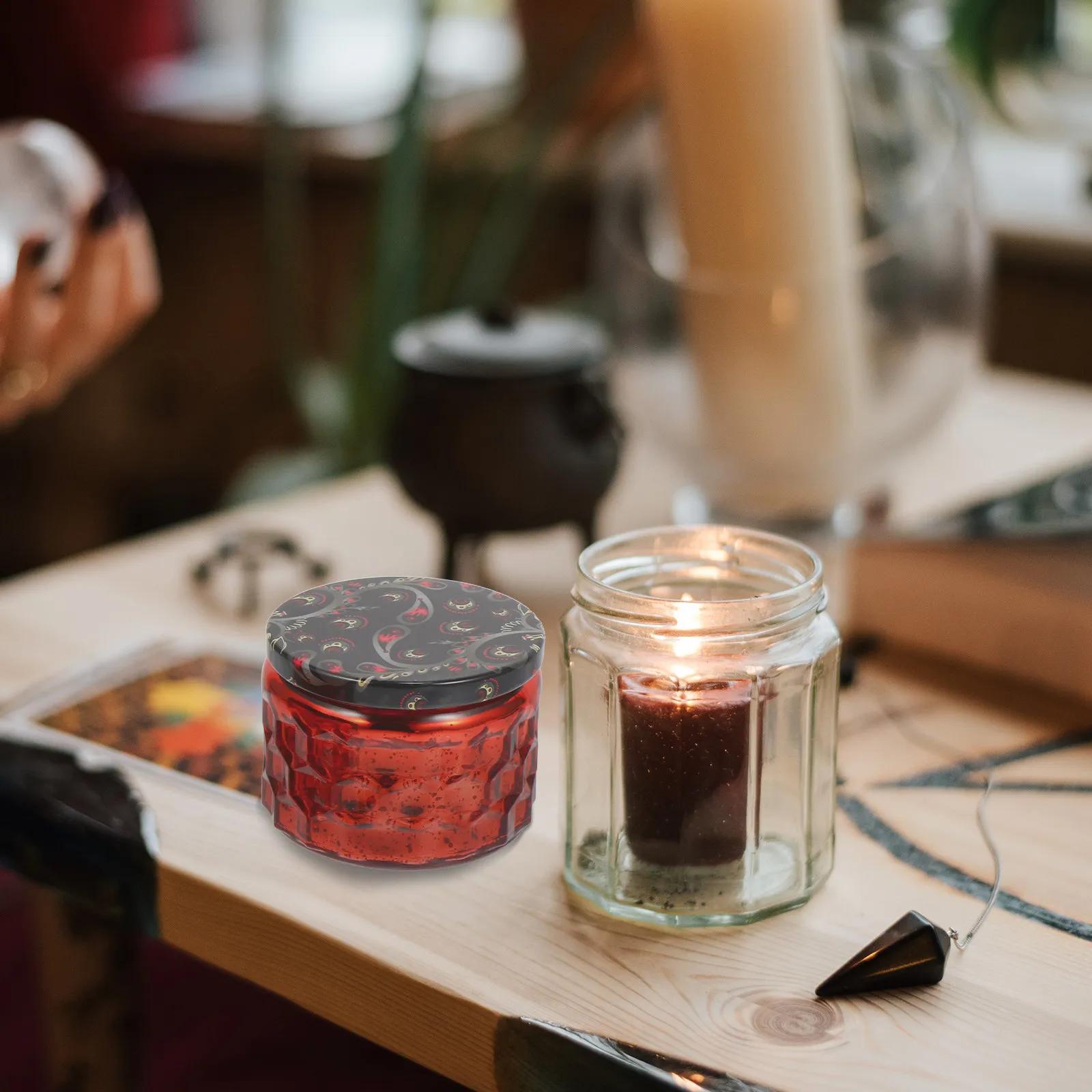 1Set Cup Premium Glass DIY Handmade Container Embossment Lid Decorative Aromatherapy Holder for Home Office