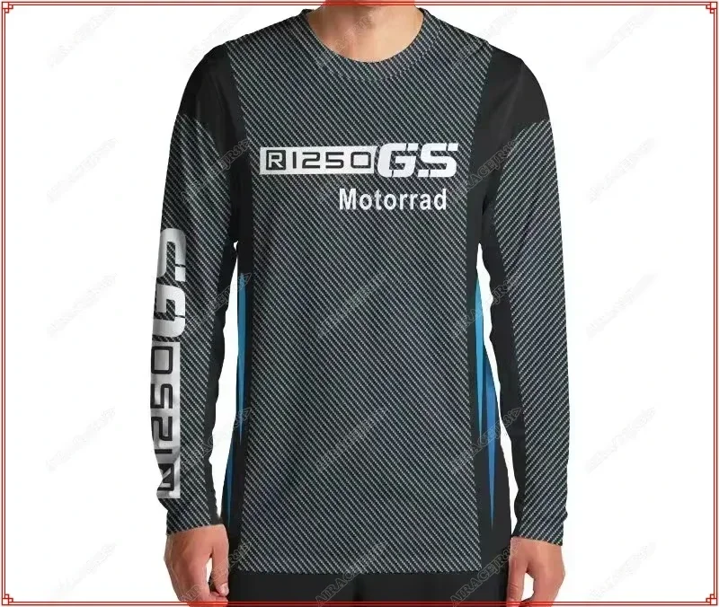 Motorcycle Riding Summer For BMW R1250 GS Long sleeves T-shirt Motorrad Adventure Quick Dry Breathable Not Fade Anti-UV Black