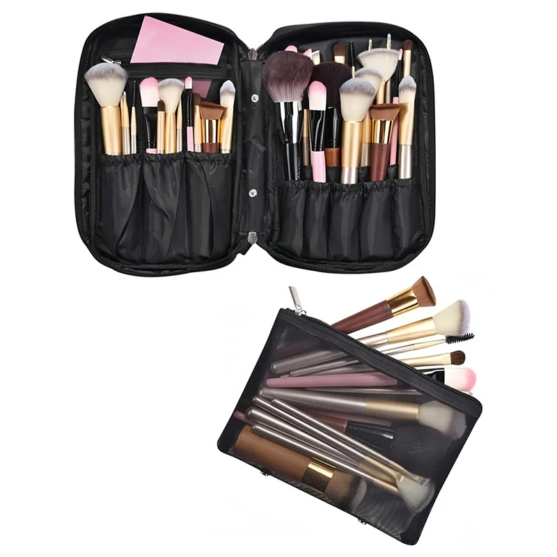 21 Holes Makeup Brush Organizer Bag Large Capacity Portable Make up Brush Holder Folding Canvas Cosmetic Bag Artist Storage Bags