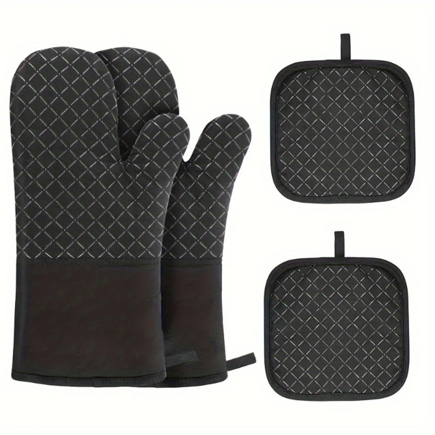 

Silicone Oven Mitts And Pot Holder, Thickened Heat Resistant Gloves And Heat Insulation Pad, Non-Slip Oven Mitts For BBQ, Baking