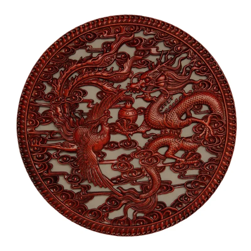 Pendant Chinese living room entrance hanging solid wood flower window round carving Fu character handicraft