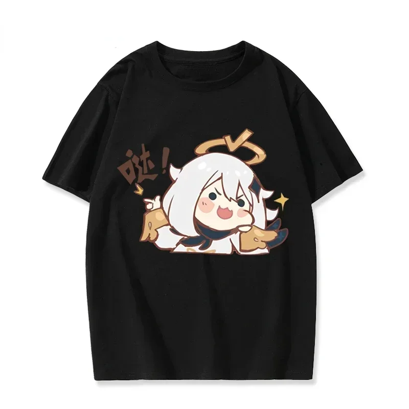 Kawaii Genshin Impact Fans Paimon Graphic Women Y2k T-shirt Cartoon Unisex Short Sleeve Tees Cotton Men Tops Streetwear Clothes