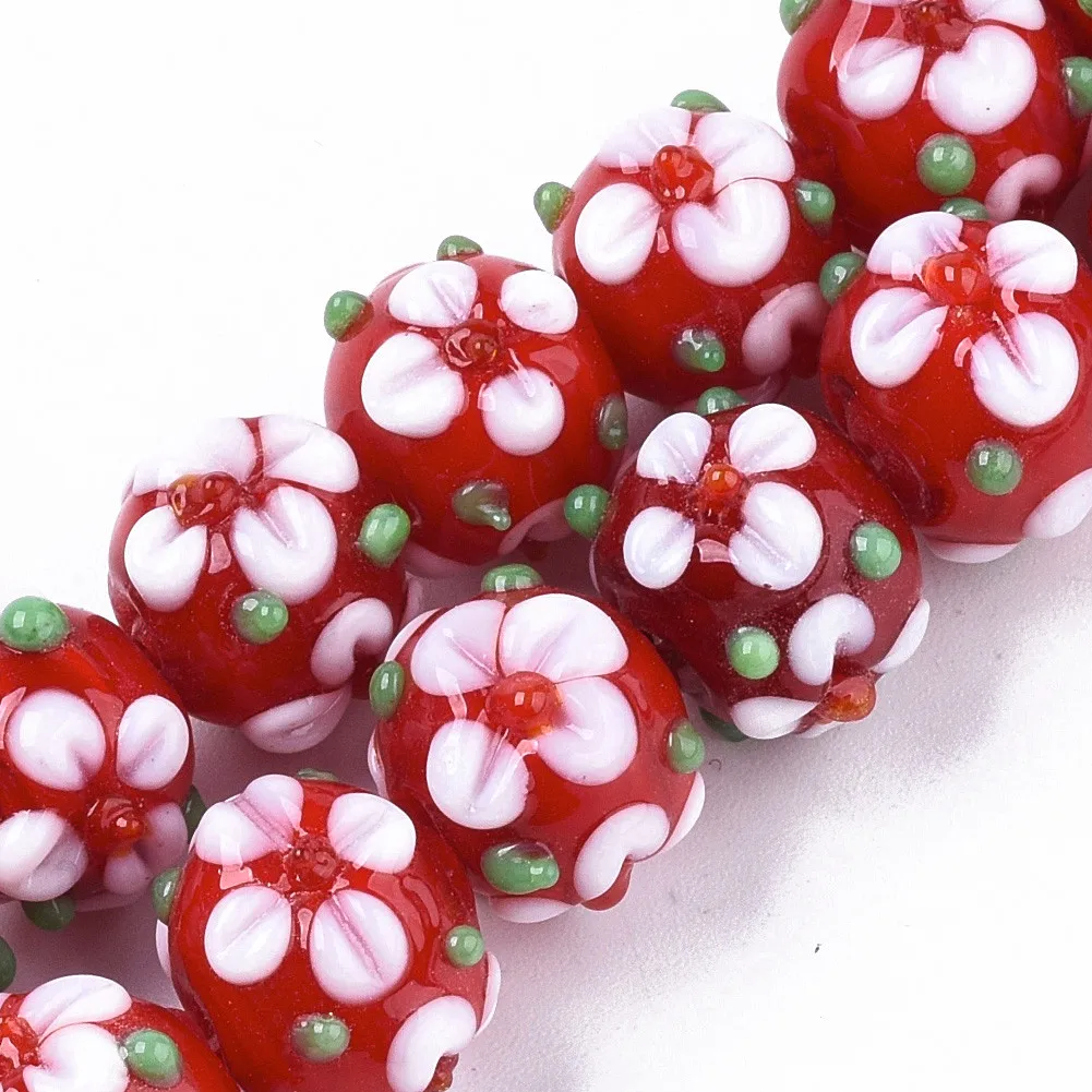 about 45pcs/strand Flower Beads Handmade Lampwork Beads Strands for Bracelet Necklace Jewelry Making Supplies 11~12x11~12x10mm