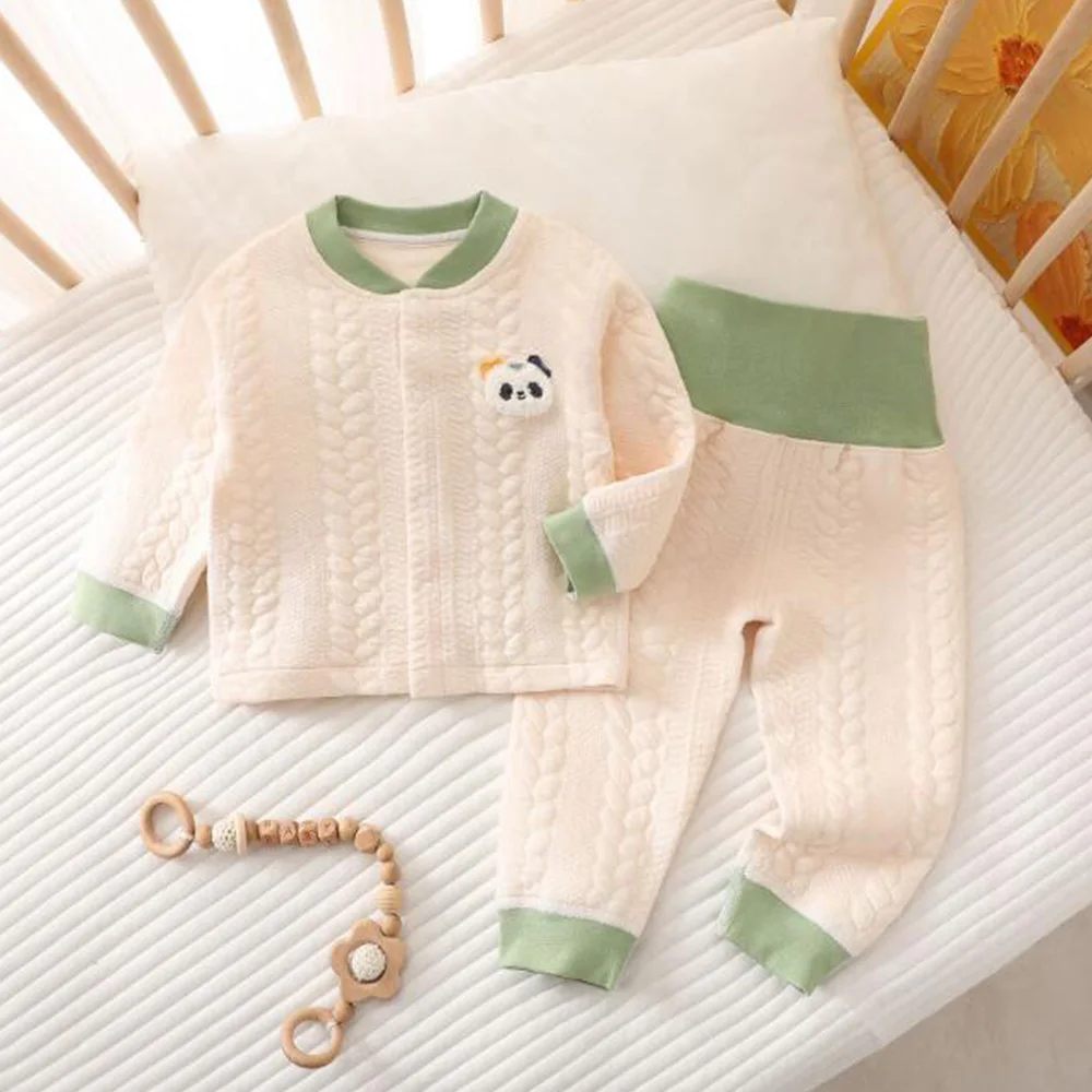 Baby's Sets Quilted Autumn Winter Warm Long Sleeve Tops Pants Two Pieces Baby Boy Outfit Sets Christmas Baby Girl Clothes