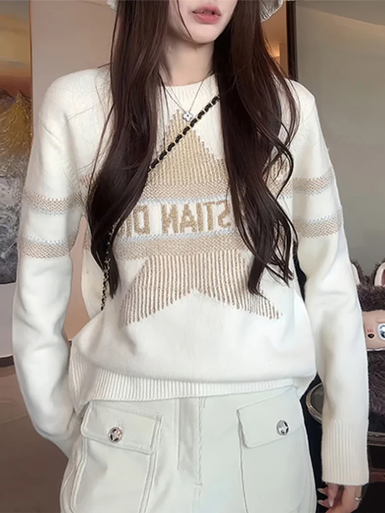 

Korean Sle Long Sve Knitted Sweater Women's Commute Faion Casual Loose Fit Breathable Daily Wear Winter New Arrival