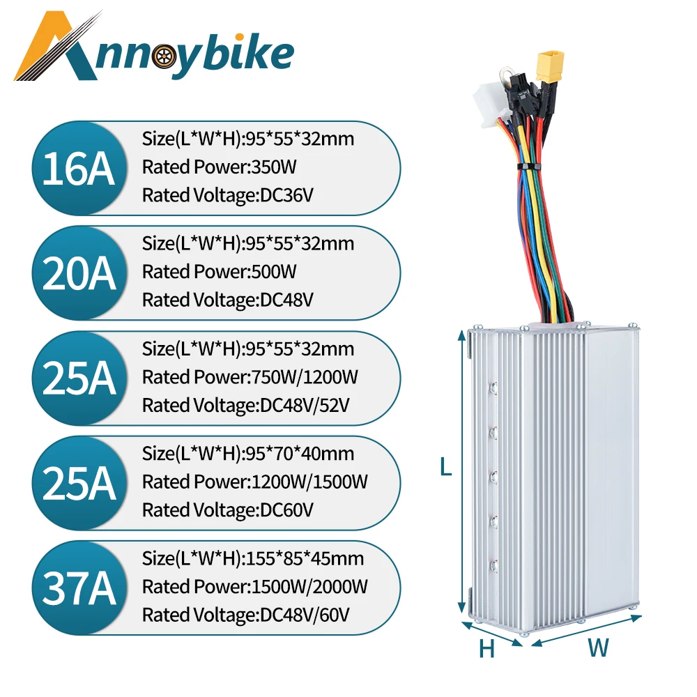 36V/48V52V60V 350W 500W1000W 1500W Electric Bicycle E-bike Scooter Brushless DC Motor Controller 16A 20A 25A 37A Controller