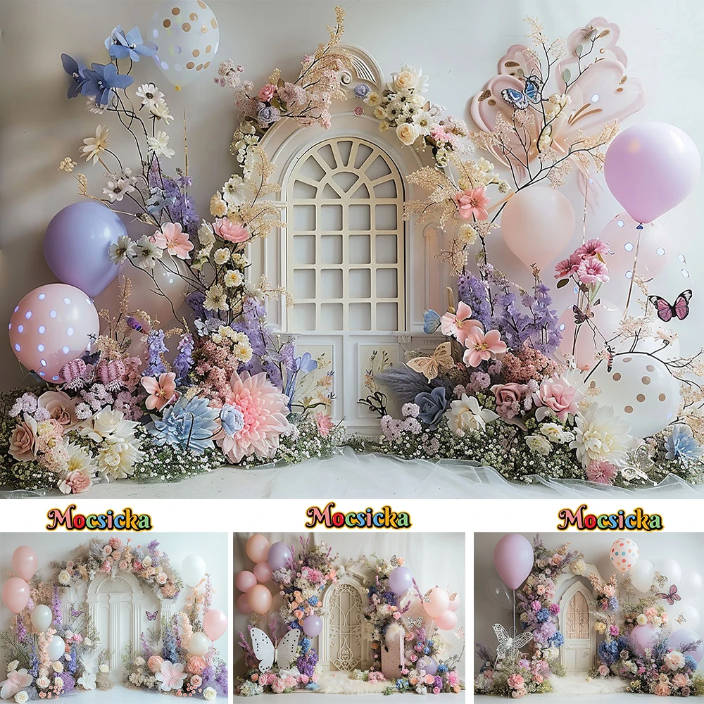 Wedding Photography Background for Studio Flowers Butterfly Balloon White Arch Door Backdrop Decor Girl Kids Baby Show Photozone