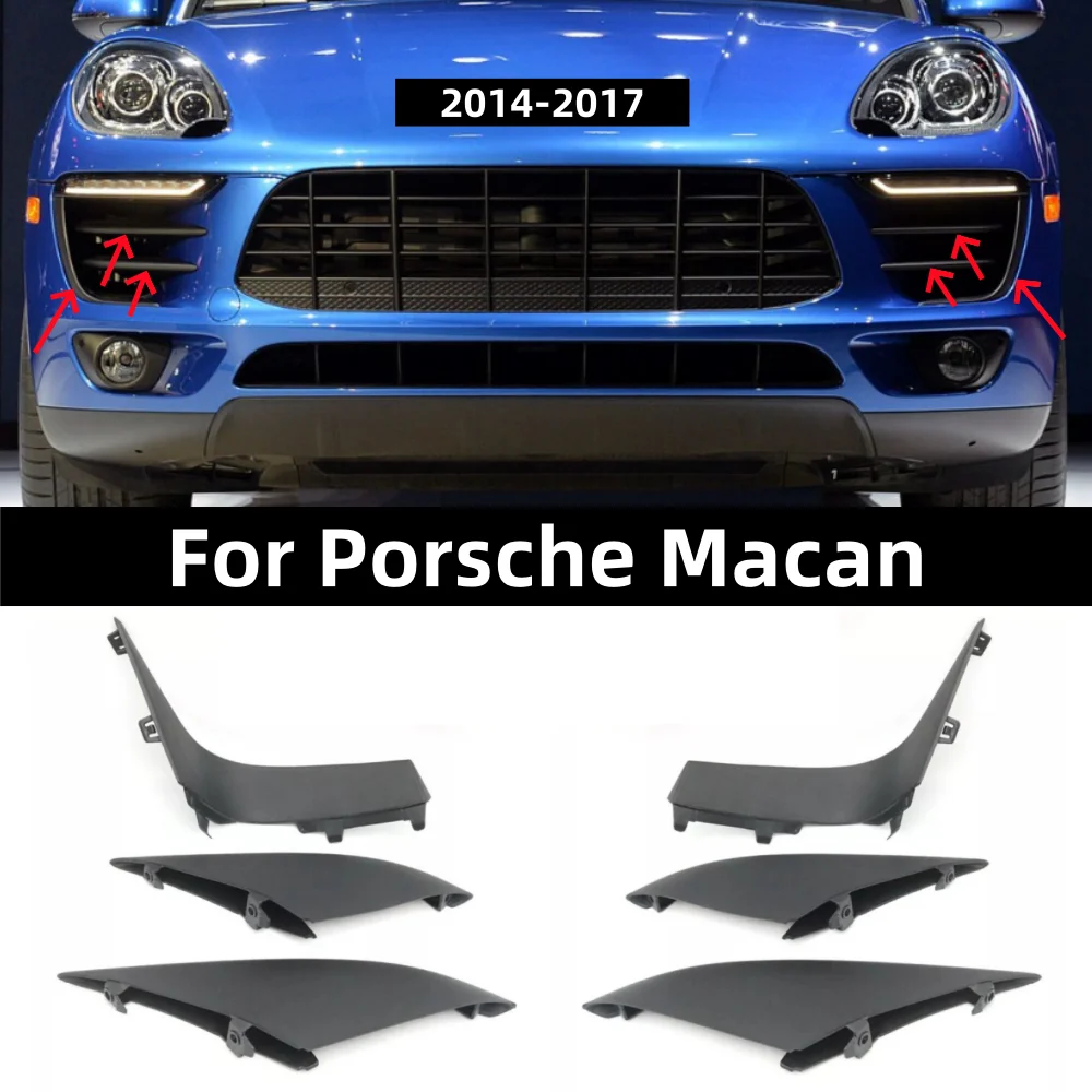 

Декоративный комплект накладок на передний бампер для Porsche Macan 2014-2017, артикулы OE: 95B807819, 95B807685, 95B807877