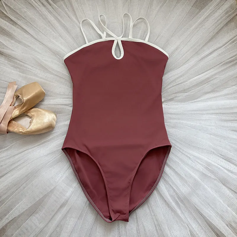 Women Solid Color Ballet Leotard Thin Double Straps Keyhole Gymnastics Bodysuit Female Dance Wear Yoga Training Dance Leotard