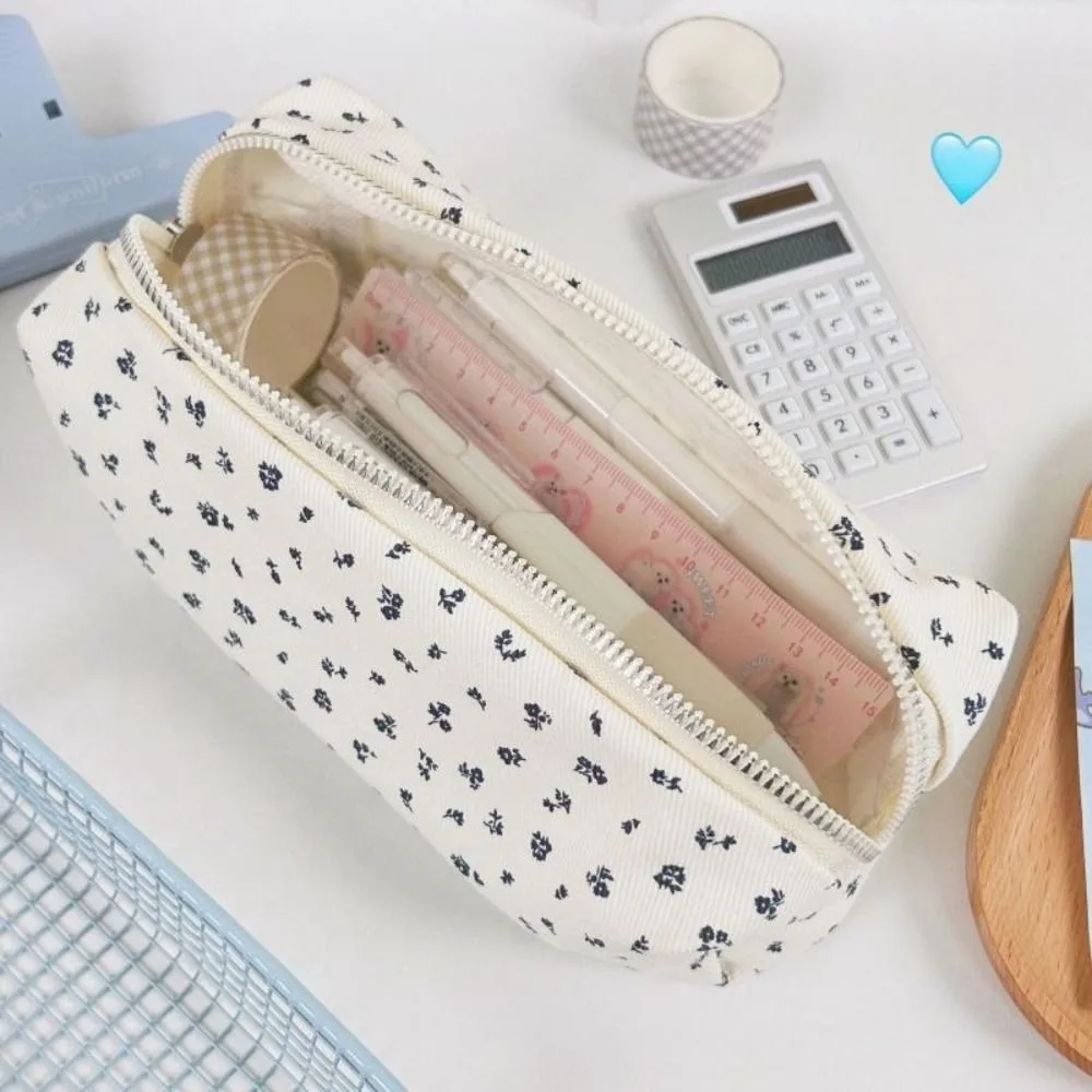 Bolsa de lona para bolígrafos con estampado Floral, estuche de lápices de gran capacidad, organizador de papelería multifuncional, suministros escolares