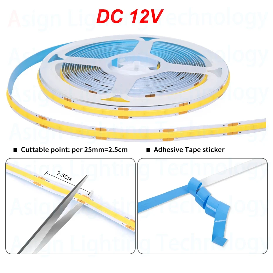 320LEDs/m Only COB Strip Light Dupont Interface DC12V/24V 1m-5m Flexible Tape Soft Cuttable Lighting for Closet Kitchen Cabinet view 4