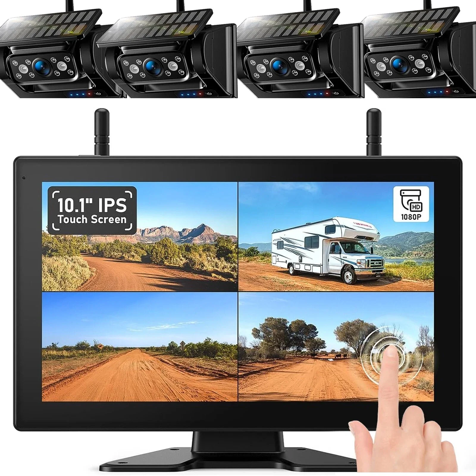 

Lastbus Solar Magnetic Wireless Backup Camera With HD 1080P 10.1 Inch Touch Screen DVR Monitor For Car Truck Trailer Canvan