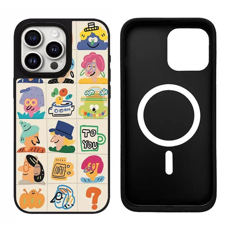 

Cartoon People Graffiti iPhone 11 12 13 14 15 16 Pro Max Mirror Surface MagSafe Case Cover Shell for IPhone 16 Pro Max