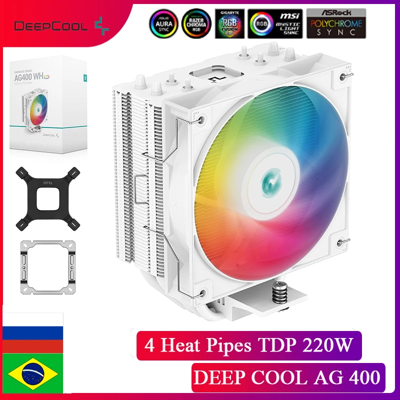 

DEEPCOOL AG400 V5 ARGB 4 Heat Pipe TDP 220W PWM Case Fan Air-Cooled Radiator Intel LGA1700 115X 1200 AMD AM4 AM5 CPU Cooler