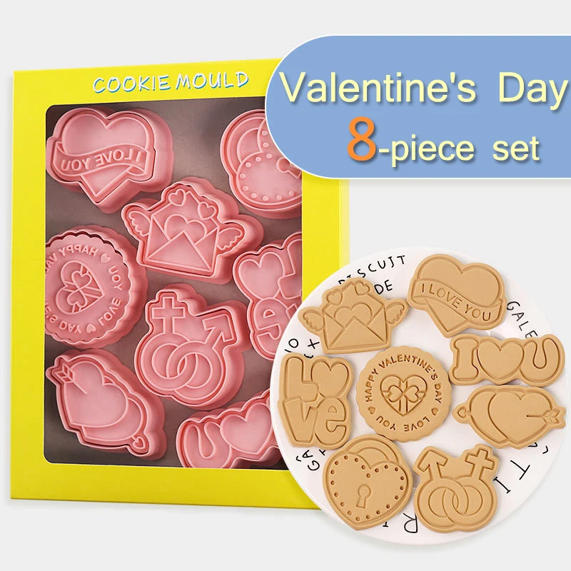 8 Pieces Valentine\'s Day Biscuit Mold LOVE Envelope Shape Sandwich Cookie Mold Plastic Cookie Cutter Cookie Stamps Baking Mold