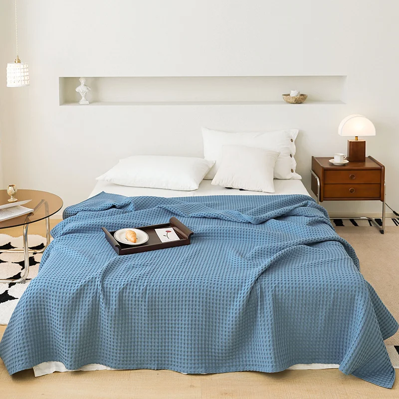 Soft Cotton Waffle Blanket Breathable Cozy Towel Blanket Home Sofa Bed Cover Portable Travel Nap Blanket