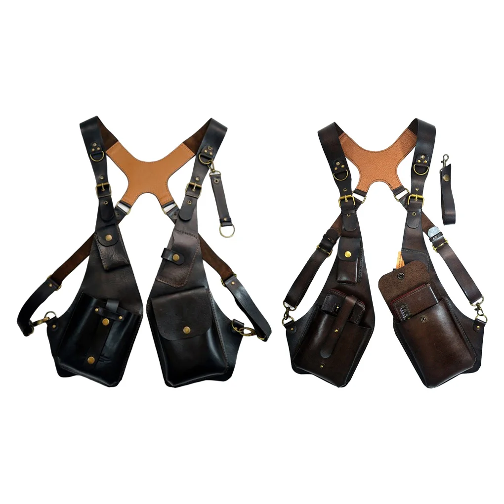 

Luxury Design Men's Tactical Vest Bag High Quality PU Leather Man Chest Bag Phone Pouch Vintage Design Underarm Back Pack Bags