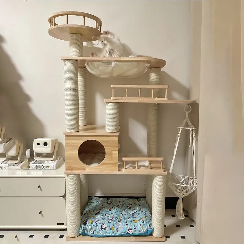 Solid wood cat climbing frame, cat nest, cat tree, integrated sisal scratching post, space capsule, Maine, large luxury jumping