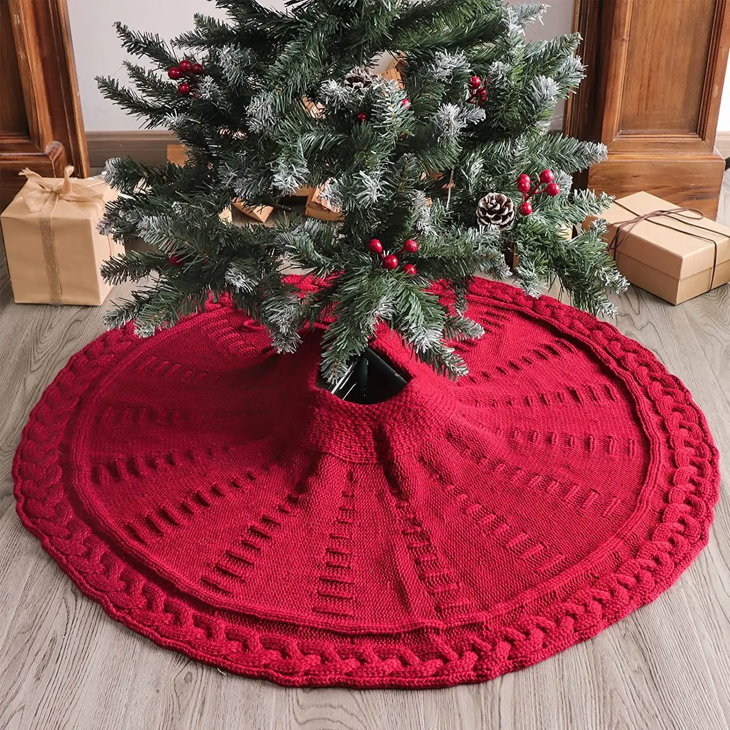 

Knitted ChristmasTree Skirt Chunky Cable Knit Christmas Tree Decoration Farmhouse Christmas Decor Holiday Home Party Decorations