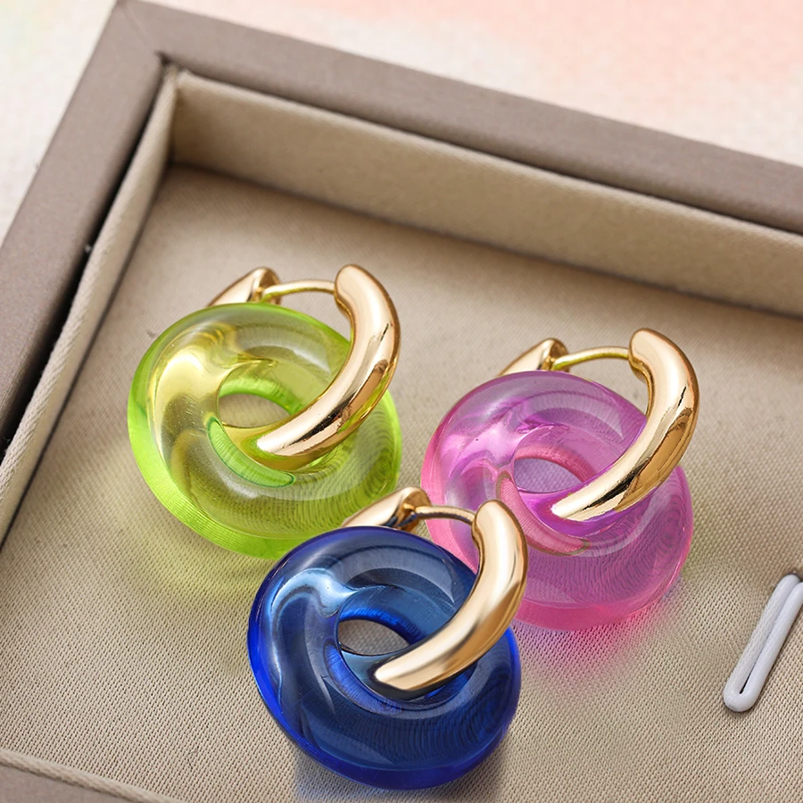 

Cute Multicolor Round Donut Shape Charms Earrings Gold Color Metal Circle Hoop Earrings For Women Girls New Trend Jewelry Gift