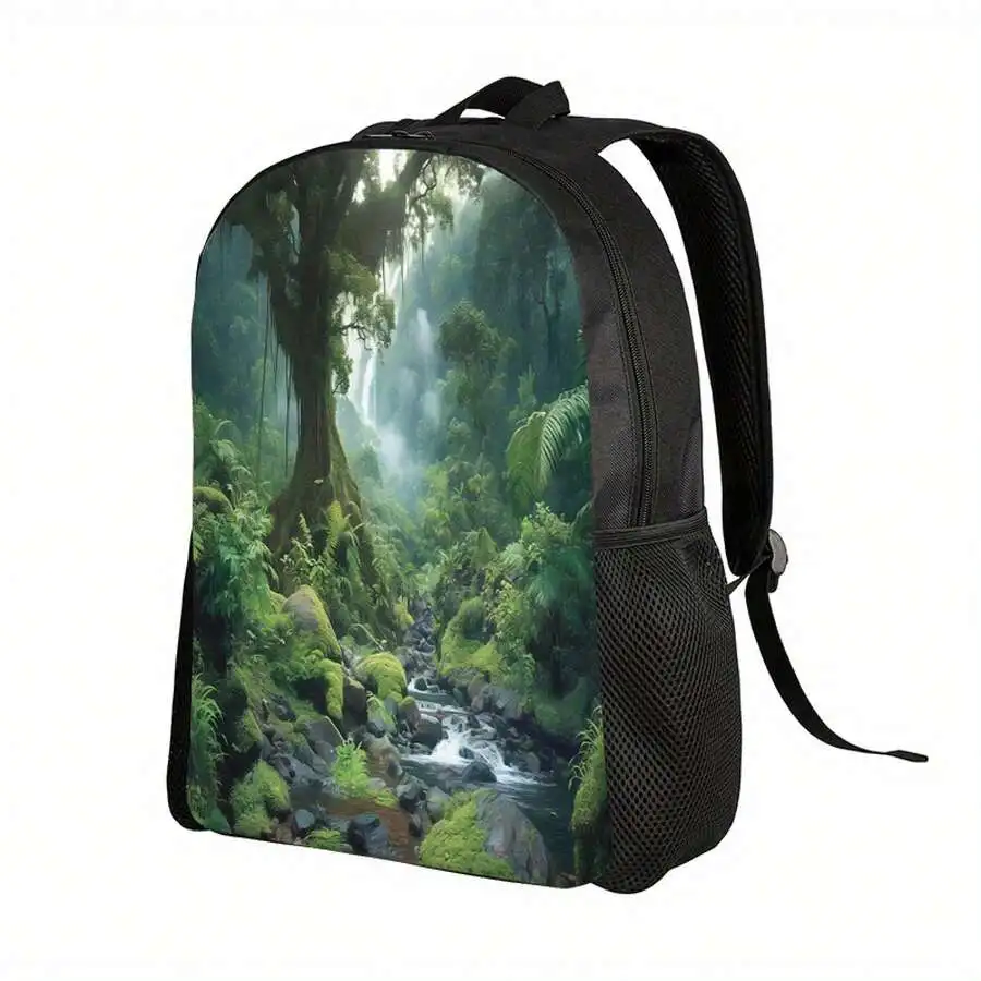 

Rainforest Print Backpack With Adjustable Straps Zipper Closure Durable Casual Outdoor Bag For Adults