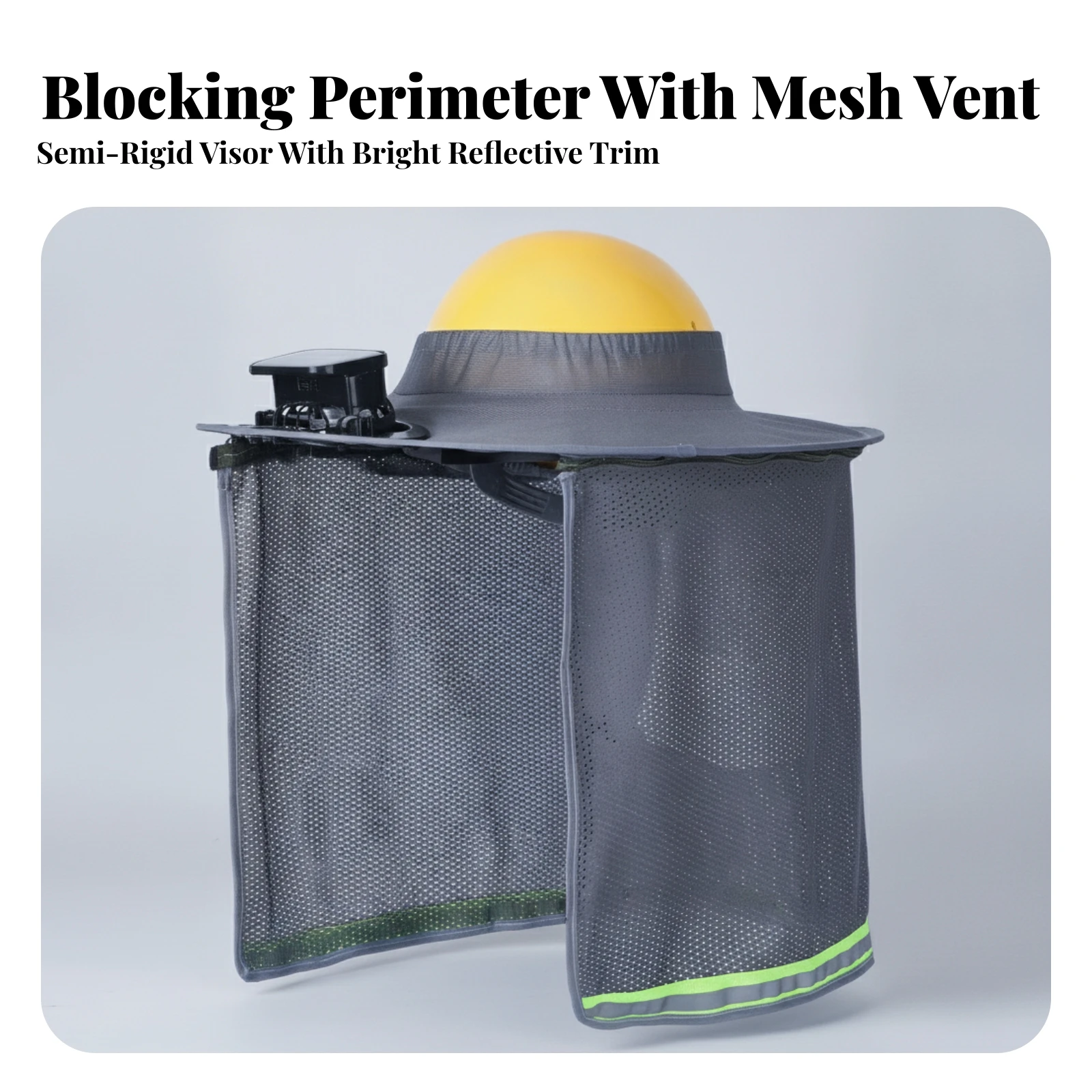 Helmet Sun Shade with Fan Cooling Hard Hat Shade with Solar Fans Helmet Neck Guard with Drape Ventilated Headwear Breathable