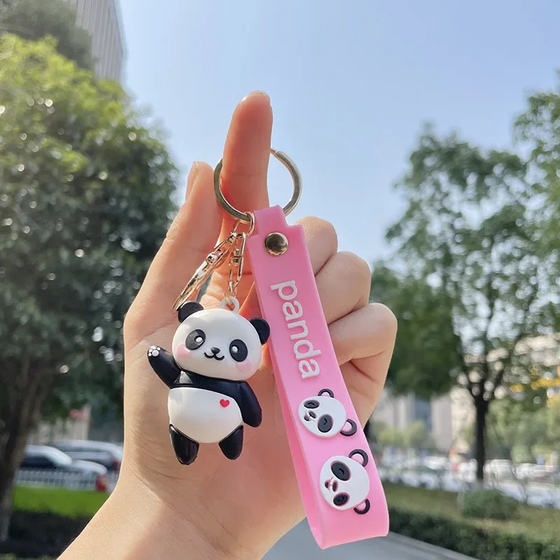 

Cartoon Waving Bear Keychain Soft Lovely Panda Accessories Couple PVC Student Bag Pendent Key Rings For Girl Birthday Party Gift