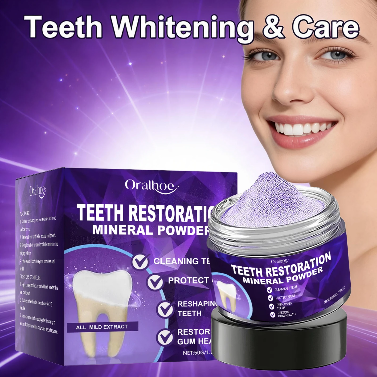 Teeth Whitening Powder Clean Yellow Teeth Remove Plaque Stains Fresh Breath Oral Hygiene Brightening Tooth Care Products
