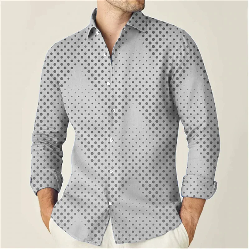 2024 Fashion Men\'s Shirt Casual Polka Dot Printed Long Sleeve Tops Men\'s Clothing Cardigan High Quality Elegant Tops XS-6XL